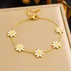 Moda Estilo Coreano Fresca y Sencilla Esmalte Flor de Margarita Colgante Cadena Acero Inoxidable Chapado en Oro Joyería Pulsera