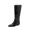 Estilo de comercio exterior nuevo 2026, moda europea y americana, botas negras de punta fina, tacón grueso, hasta la rodilla para mujer, efecto adelgazante, botas de montar, botas largas para mujer