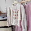 Sudadera con Estampado de Oso Estilo Coreano Otoño 2025 para Mujer Holgada Casual Versátil Dulce Ins Estilo Preppy Top de Cuello Redondo