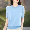 Nueva camiseta suelta de manga corta de punto, suéter interior, camisa base sin cachemira, top de manga corta de primavera y otoño y verano.