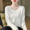 Ropa de Primera Línea Suéter 100% Lana para Mujer Top de Cuello en V Nuevo para Otoño e Invierno Camisa Base de Punto Interior Suéter Holgado
