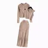 Traje Estilo Xiao Xiang Roupa de Início de Primavera Colete Curto Cardigã de Tricô Versátil Conjunto Elegante de Três Peças Saia