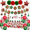 Set de Globos Temáticos Navideños Papá Noel Banderines Variados Banderas Tela de Fondo Decoración de Fiesta Globos de Látex