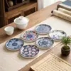 Posavasos Retro de Porcelana Azul y Blanca Color Bajo Esmalte Chino Redondo Portavasos Aislante Té Gongfu Sala de Té Accesorios para Utensilios de Té