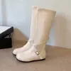 Botas de vaquero de moda, que aumentan la altura, con tiras cruzadas, suela plana, punta redonda, de media pantorrilla, botas de montar para mujer, botas largas, botas gruesas para mujer