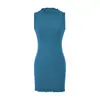 Vestido Tank Costurado Canelado Gola Redonda Sem Manga Estilo Desejo Puro Bodycon Outono Elástico Emagrecedor Menina Spicy Saia Curta