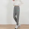 Calça Casual Nova Primavera e Outono Feminina Versátil Solta com Barra Afunilada Elementos de Abelhas Pequenas e Xadrez Calça Esportiva Atacado