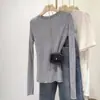 Camiseta Delgada de Manga Larga con Cuello Redondo de Color Sólido Simple Versátil Elegante para Mujer Otoño Nuevo Base Elegante para el Trabajo Perezosa Moderna