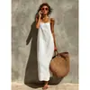 Sitio web independiente transfronterizo europeo y americano modelo 2026: Vestido clásico para mujer con estilo bohemio vacacional, escote cuadrado y tirantes finos