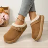 Nueva hebilla para usar en el exterior 2026 Zapatos de mujer Antideslizantes Retro Versátiles Terciopelo Algodón Cómodos Zapatos de mujer Piel Kenga Delgados Cálidos