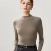 Suéter de punto fino de lana pura, ajuste ceñido, cuello alto medio para mujer, nuevo para otoño/invierno, color liso, manga larga, capa base, elegante y versátil, suéter de punto para el trabajo
