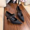 Outono 2026 Novo Estilo Francês Bico Fino Moda Cor Color Block Salto Alto Feminino Couro Macio Boca Rasa Elegante Salto Grosso Sapatos de Salto de Couro Macio