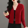 Cárdigan de punto corto moderno con cuello en V para mujer, chaqueta para aire acondicionado, suéter de abrigo nuevo de color liso para primavera y otoño, suave y moderno