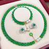 Hielo 8m Calcedonia Verde Yang Cuenta Redonda Pulsera Multicírculo Ágata Verde Esmeralda Sencilla Pulsera de Jade para Mujer Cadena Grupo