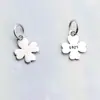 Accesorios de Plata S925 Colgante de Trébol de Cuatro Hojas Liso Plateado Brillante Pulsera con Cordón Trenzado Colgante Liso Plateado