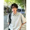 Camisa polo de manga corta bordada estilo tie-dye americano para hombre, casual y elegante de verano, tacto de alta gama, cuello camisero, resistente, hombro normal, manga corta