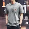 Nova Camiseta Masculina Retro Americana de Manga Curta Tendência de Outono Marca Loose Estampada de Meia Manga Camiseta Básica Masculina