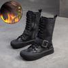 Shanghai Jiejie 2024 Inverno Novo Moda Distinta Botas Finas de Cano Médio Produtos Europeus Botas de Cavaleiro de Luxo Leve Sapatos Confortáveis para Mulheres
