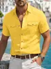 Camisa Masculina de Linho Verão 2026 Transfronteiriça Europeia e Americana Moda Bolso Duplo Estilo Workwear Cor Sólida Manga Curta Colarinho Cuban