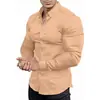 Camisa de Manga Larga para Hombre de Primavera y Otoño Europea y Americana Transfronteriza Estampado 3D Casual de Negocios Sin Planchar Color Sólido Camisa con Cuello