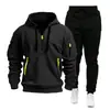 2026 Nueva Moda Deportiva Otoño-Invierno Transfronteriza Sudadera con Capucha y Pantalones Deportivos para Hombre, Conjunto Deportivo con Sudadera con Capucha y Cremallera Multibolsillos