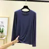 Nueva camiseta versátil de manga larga con cuello redondo de modal para primavera y otoño, una capa interior dulce y fina, un top cómodo para mujer
