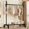 Cabide de Roupas de Barra Dupla para Quarto, Cabide de Roupas Móvel de Chão Doméstico, Rack Interno para Armazenamento e Secagem de Roupas e Chapéus