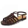 Sandalias Planas Estilo Retro para Mujer Verano Tejidas Huecas Punta Abierta Hebilla Versátiles Cómodas Casuales Zapatos de Playa para Mujer 201-1