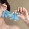 Pendientes de gasa azul marino de vacaciones de primavera y verano, pendientes de nicho de temperamento suave de alta gama, pendientes de atmósfera de súper hada