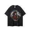 Camiseta de manga corta con lavado desgastado y estampado divertido de High Street vintage de estilo americano para hombre y mujer, estilo hip-hop perezoso, camiseta de media manga.