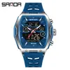 Sanda 6157 Relógio Digital Tendência Relógio Digital Multifuncional Silicone Esportivo À Prova D'água Despertador Relógio Masculino Transmissão ao Vivo