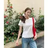 Foto Real de Camiseta de Manga Corta con Retazos de Encaje para Mujer, Diseño de Primavera con un Estilo Único, Hombro Normal, Top de Cuello Redondo