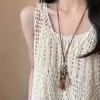 Collar Largo de Madera Estilo Chino Retro para Mujer, Cadena para Suéter de Cuello Halter Estilo Étnico de Nicho, Accesorios Versátiles de Estilo Nacional para el Día a Día