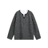 Camiseta de manga larga con cuello Henry a rayas, imitación de dos piezas, para hombre, nuevo clásico de otoño, versátil, transpirable, holgada, informal, para mujer