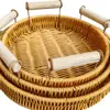 Cesta de Almacenamiento Doble Asa de Mimbre Sintético Organizador de Escritorio Tejido para Artículos Varios, Snacks, Fruta, Té de la Tarde y Almacenamiento de Bandeja de Frutas