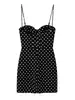 Vestido Feminino Curto Slim de Alcinhas com Bolinhas Estilo Europeu Vestido Tomara que Caia Vestido de Alta Qualidade para Baixinhas