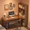 Mesa de canto com estante e livraria, mesa integrada para estudantes e uso doméstico, mesa de escrita e estudo, mesa de escritório para computador de canto para quarto