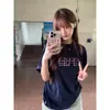 Camiseta Versátil Diaria de Algodón Puro de Manga Corta con Diseño de Nicho Retro Americano para Mujer, Tops Holgados para Parejas para el Verano