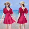 Novo Estilo Manga Flutuante de Malha Vestido de Natação Feminino Doce Roupa de Banho Cintura Alta Emagrecedora com Bojo Sutiã Maiô Sexy Sem Costas