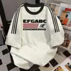 Camiseta de Manga Corta con Bloques de Color, Estampado de Letras de Tres Rayas, Nueva Colección Verano 2025, Casual, Holgada, Versátil, Moderna