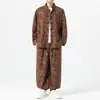 Conjunto Casual Masculino Outono/Inverno 2026 Veludo com Estampa de Folha de Bambu Gola Alta Retrô Solto Tamanho Plus Size Estilo Chinês Conjunto de Duas Peças