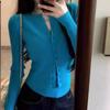 Conjunto de dos piezas de cárdigan de punto con tirantes para chica coreana de comercio exterior, top corto ajustado y azul que combina con todo, a la moda