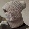 Chapéu Quente de Pelúcia Tricotado para Mulheres Outono Inverno Chapéu de Proteção Frio para Ciclismo ao Ar Livre Lenço Chapéu com Capuz Integrado Estilo Transfronteiriço