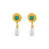 Brincos Antigos Novo Estilo Guofeng Clássico Turquesa Brincos Vintage Luxo Leve Alto Padrão Artístico Estilo Corte Brincos da Moda