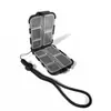 Caja de cebo de doble capa para micro señuelos con correa de mano, señuelo artificial portátil, cebo blando, anzuelo de pesca, lentejuela, caja de accesorios para almacenamiento de pines