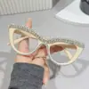 Gafas Planas para Mujer Estilo Nuevo con Incrustaciones de Diamantes Ojo de Gato Marco Grande, Tendencia Transfronteriza Europea y Americana Personalizadas Antiluz Azul