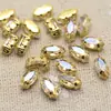 10 Piezas de Strass de Garra Cosidos a Mano de Ojo de Caballo Pequeño de 4x8mm con Base Dorada y Agujeros para Decoración de Zapatos y Cuellos de Ropa, Botones de Strass para Bolsos