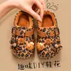 Chinelos de Algodão para Meninas de Inverno Quentes com Veludo Extra Impermeáveis Antiderrapantes para Casa Estampa de Leopardo Pai-Filho Crianças Pequenas Bebê Fechados no Calcanhar Sapatos de Algodão