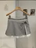 Falda KEKEZOON de Encaje con Lazos, Cintura Alta, Adelgazante, Abertura, Ribete de Encaje, Anti-Exposición, Línea A para Mujer 7436