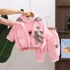 Ropa de Otoño e Invierno para Bebé Niño Traje Forrado de Polar, Nuevo Elegante Chaleco Cálido de Dibujos Animados Juego de Tres Piezas para Bebés y Niñas en Invierno
